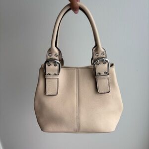 Tignanello Cream Beige Leather Buckle Satchel Purse